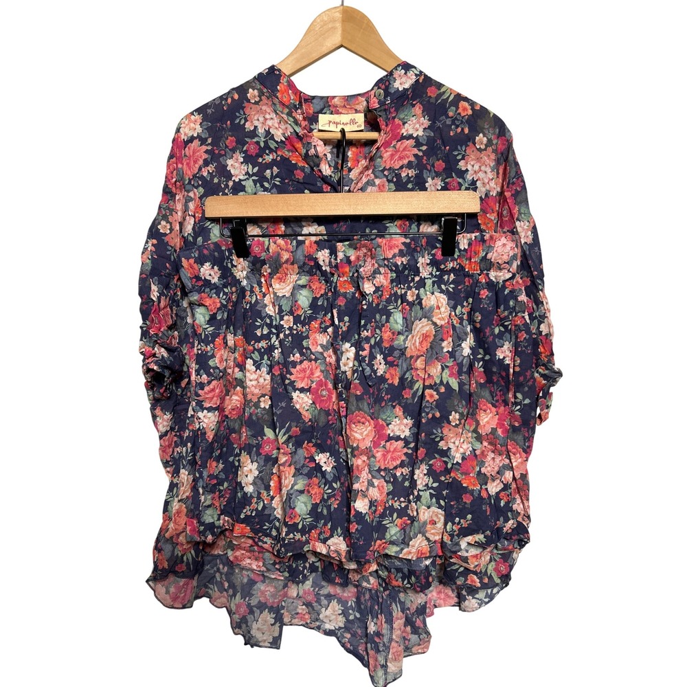 Papinelle Floral Navy Blue Pink Coral Lounge Top + Shorts Sleepwear Set Size XL